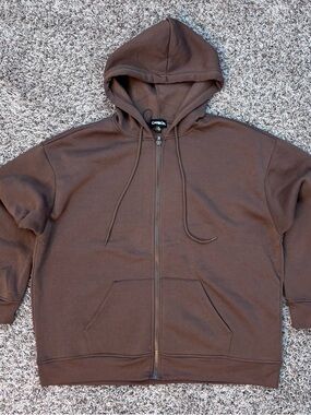 Carbon Brown Full-Zip Hooded Sweater